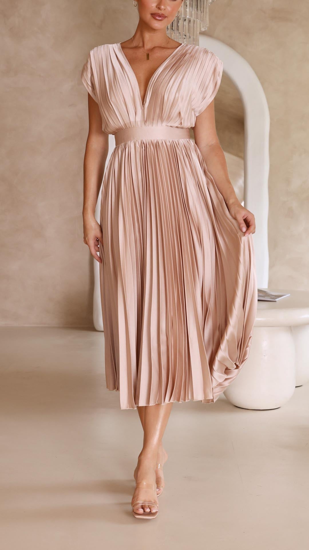 Pleated Maxi Dress for Women – Elegant Wedding Guest Summer Dress 5
