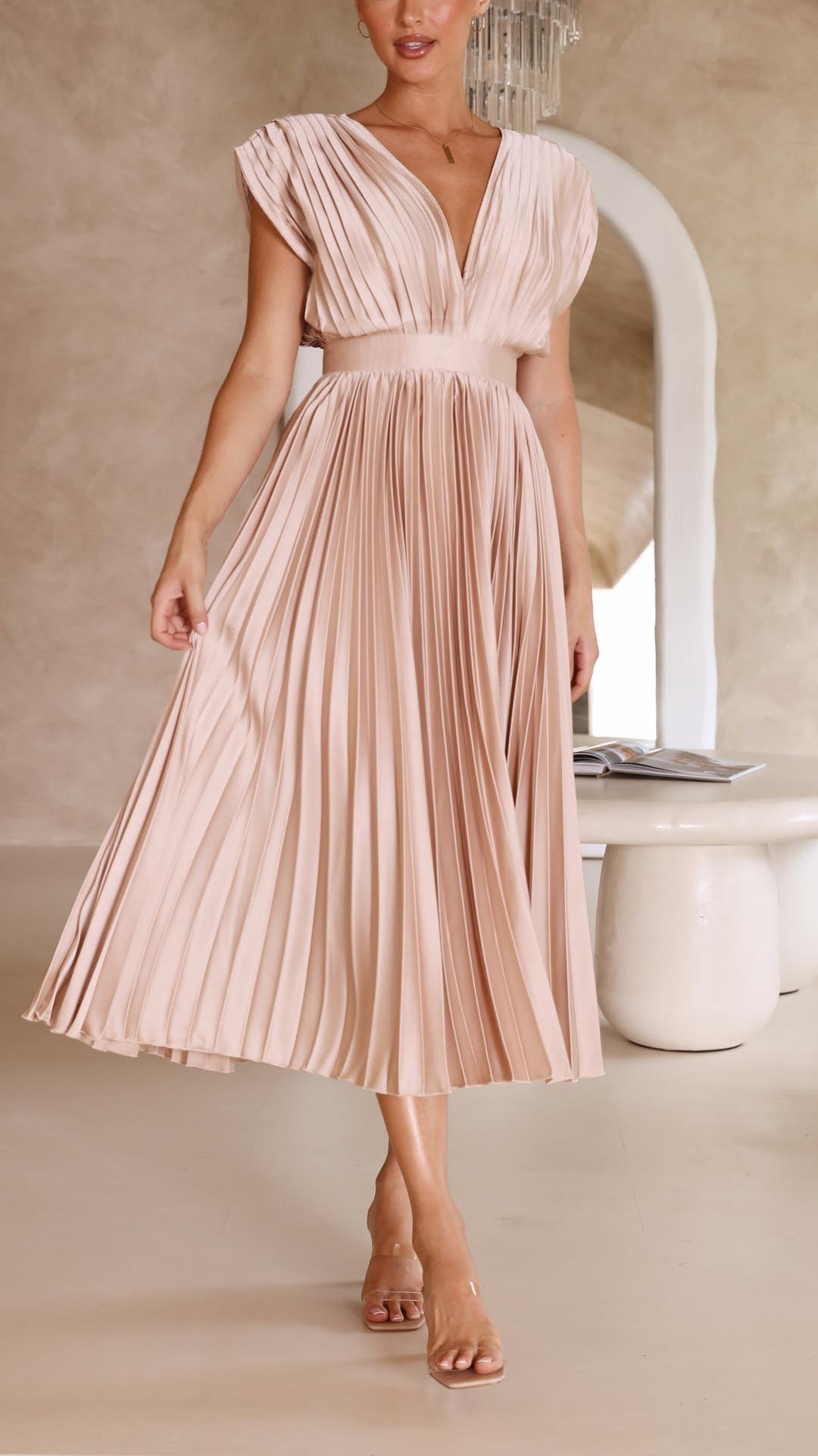 Pleated Maxi Dress for Women – Elegant Wedding Guest Summer Dress 7