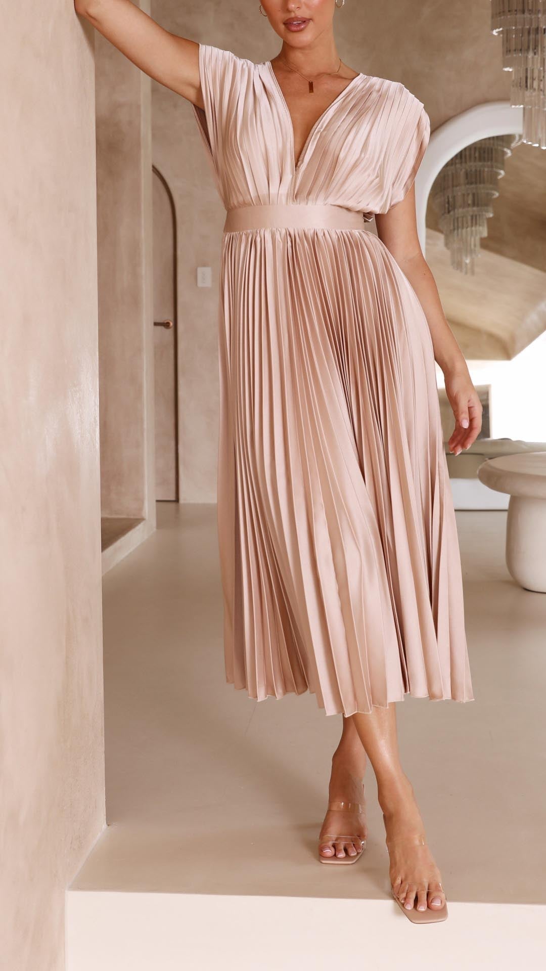Pleated Maxi Dress for Women – Elegant Wedding Guest Summer Dress 8