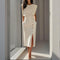 Elegant Midi Dress with Front Slit – Wedding Guest Dress for Special Occasions 0