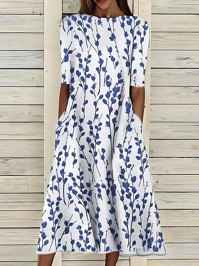 Floral Midi Dress for Women – Elegant Wedding Guest & Summer Party Dress 0