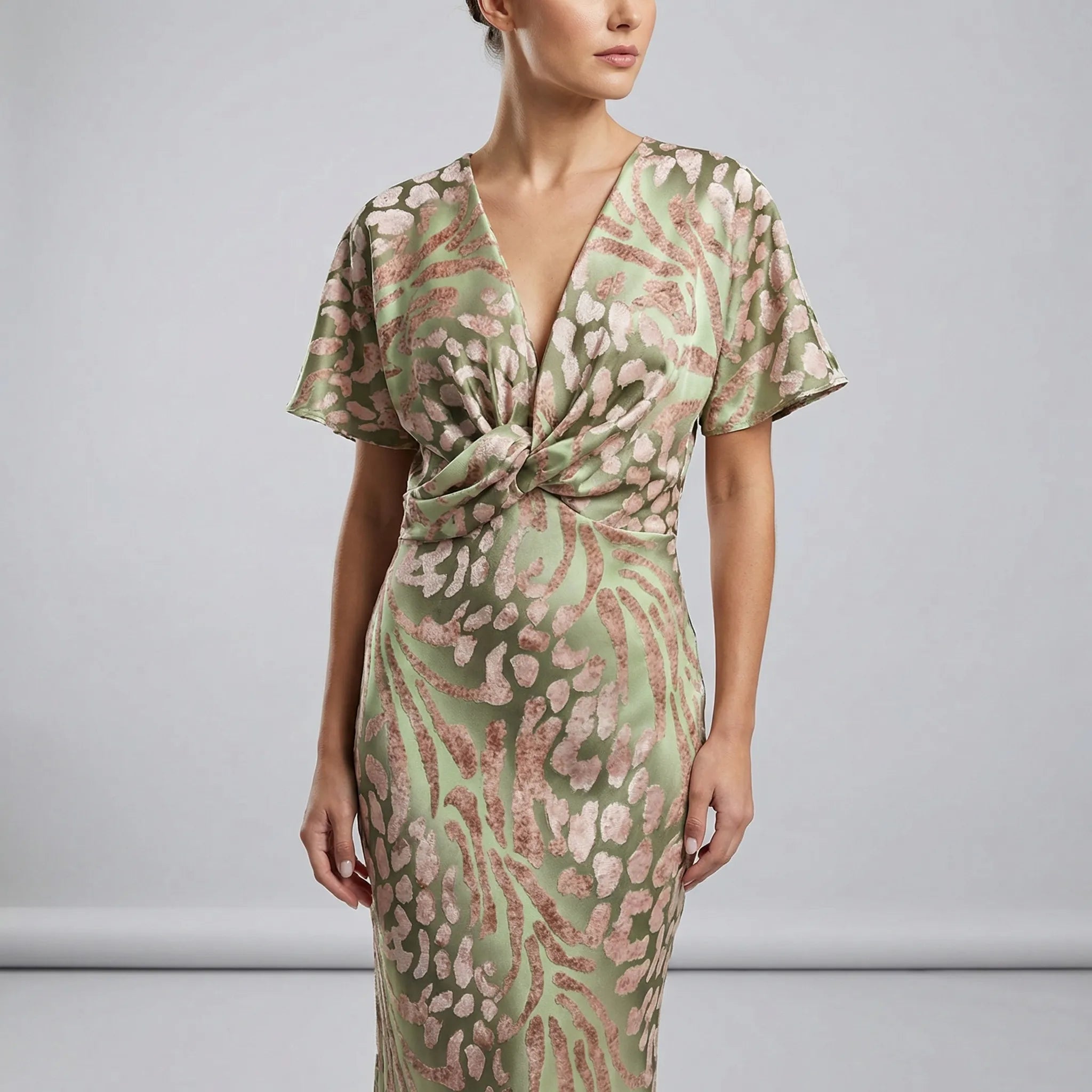 V-Neck Midi Dress for Women – Elegant Wedding Guest & Cocktail Party Dress 0