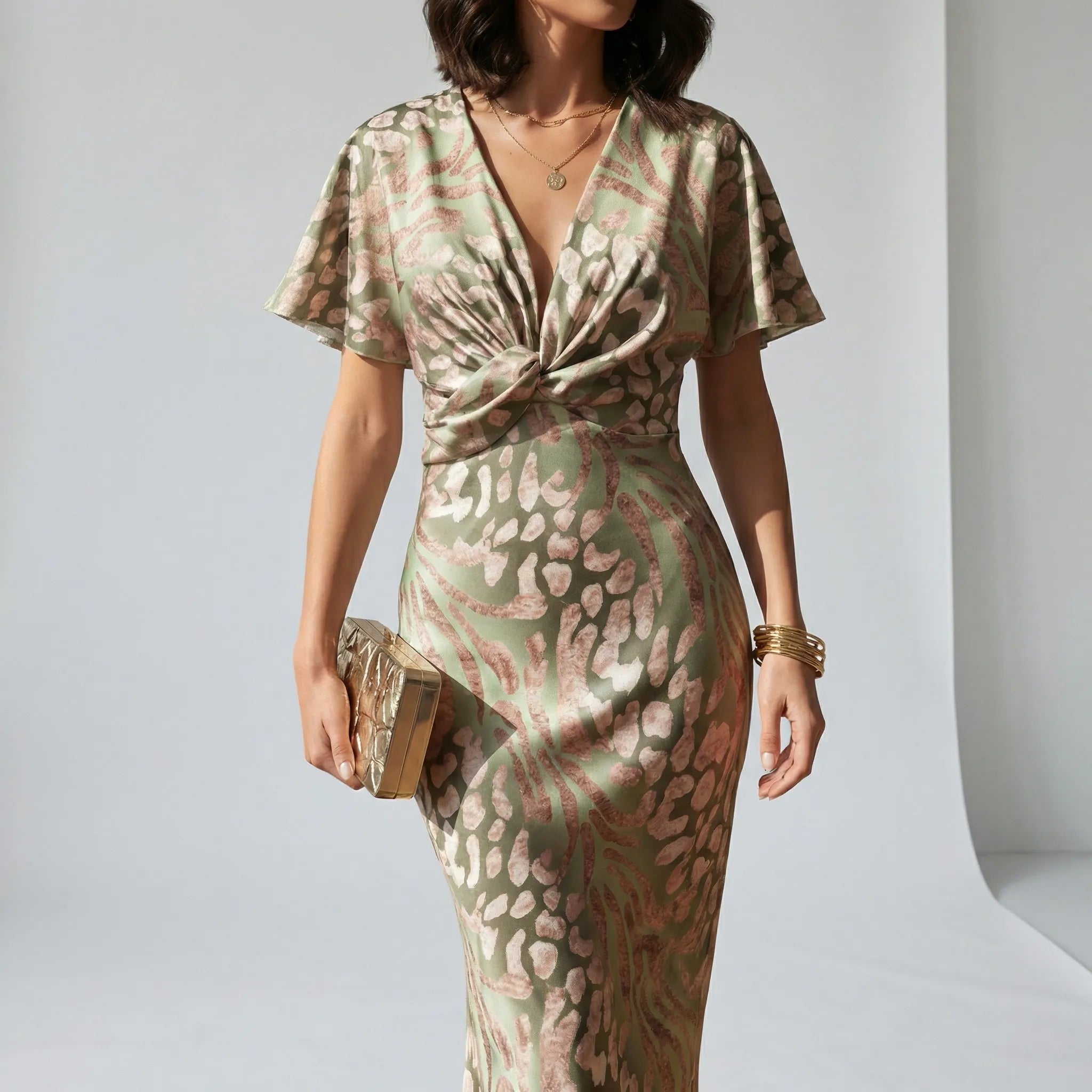 V-Neck Midi Dress for Women – Elegant Wedding Guest & Cocktail Party Dress 2