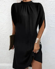 Short Evening Dress with Batwing Sleeves & Pleated Collar – Elegant Occasion Dress 0