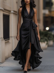 Wrap Maxi Evening Dress for Women – Elegant V-Neck Gown for Special Occasions 0
