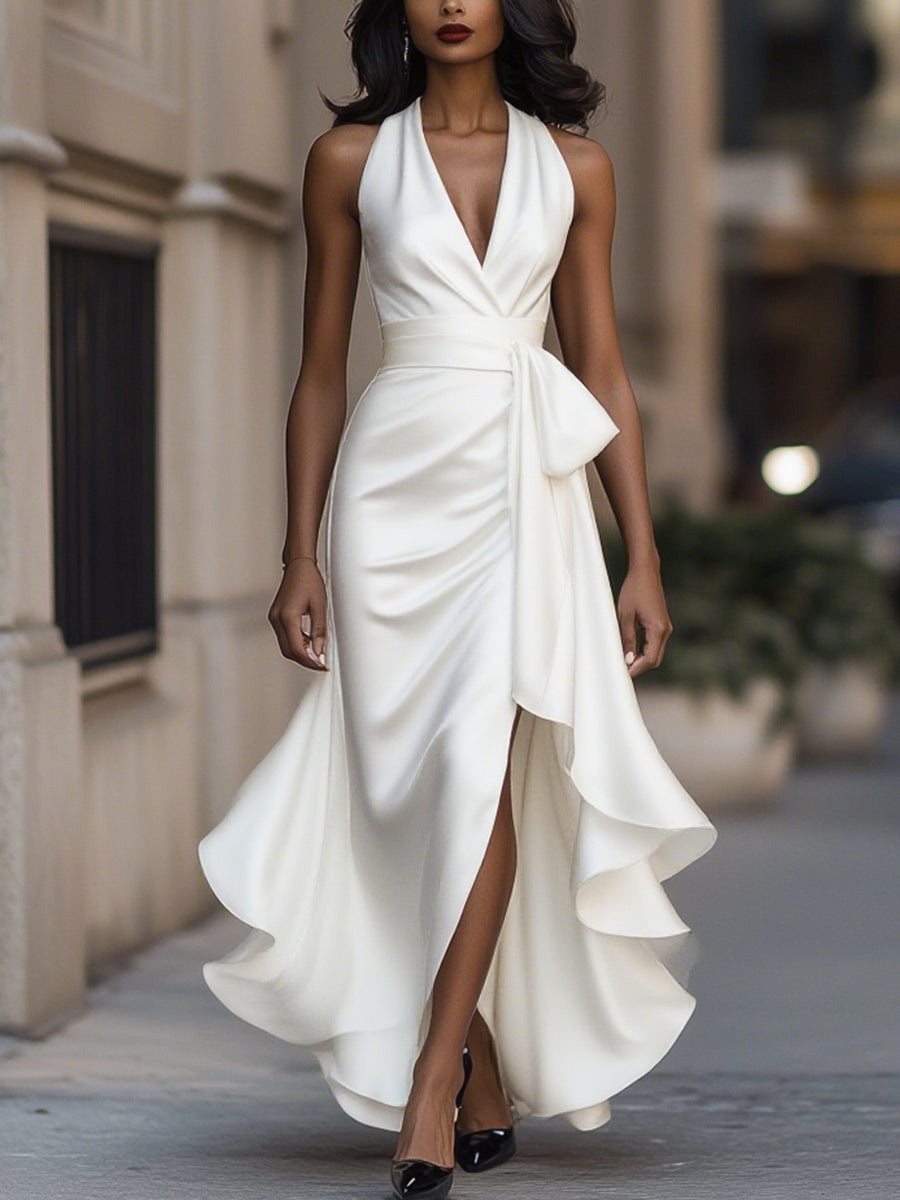 Wrap Maxi Evening Dress for Women – Elegant V-Neck Gown for Special Occasions 1