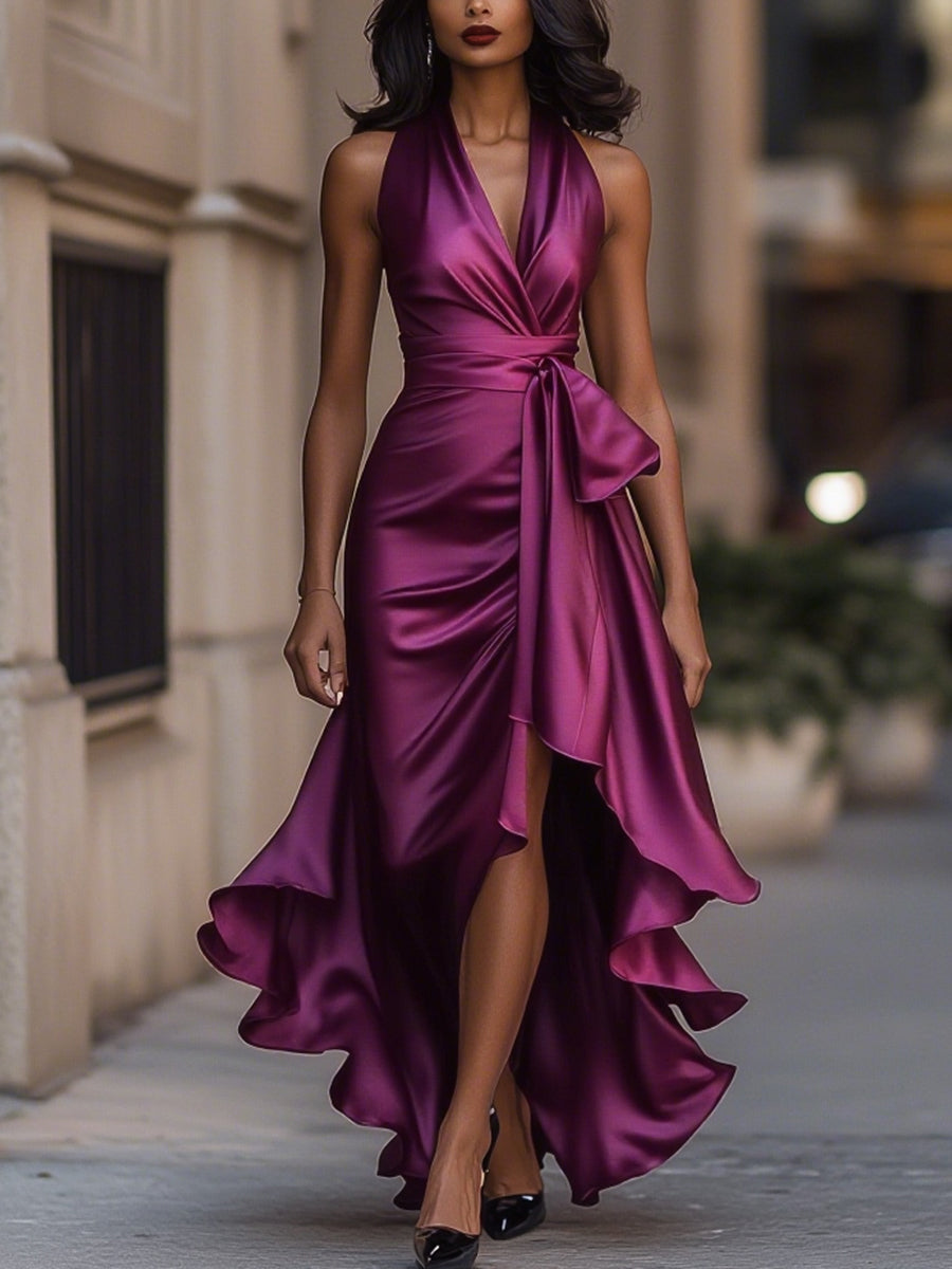Wrap Maxi Evening Dress for Women – Elegant V-Neck Gown for Special Occasions 9
