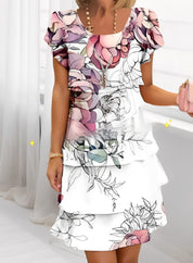 Ruffle Wedding Guest Dress with Short Sleeves – Elegant Evening Dress – Caroline 0