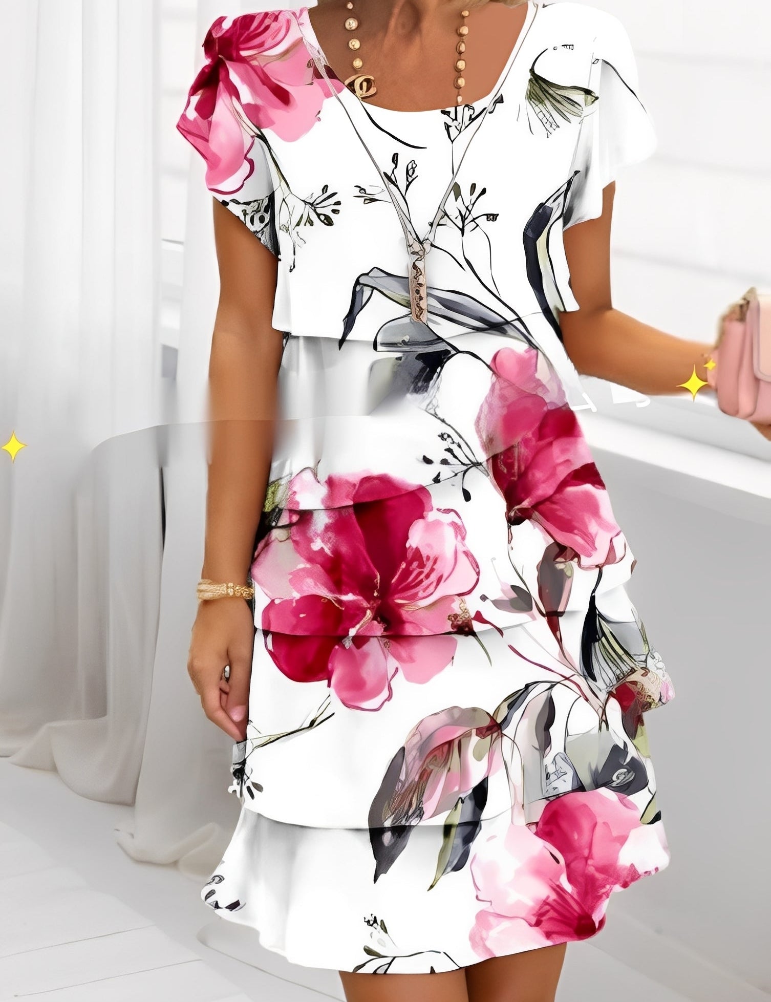 Ruffle Wedding Guest Dress with Short Sleeves – Elegant Evening Dress – Caroline 2