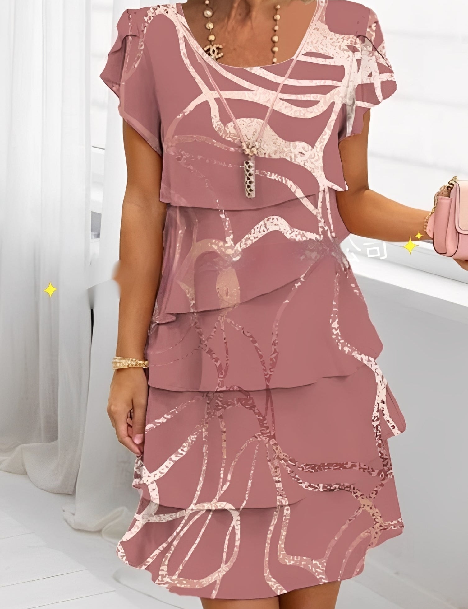 Ruffle Wedding Guest Dress with Short Sleeves – Elegant Evening Dress – Caroline 6