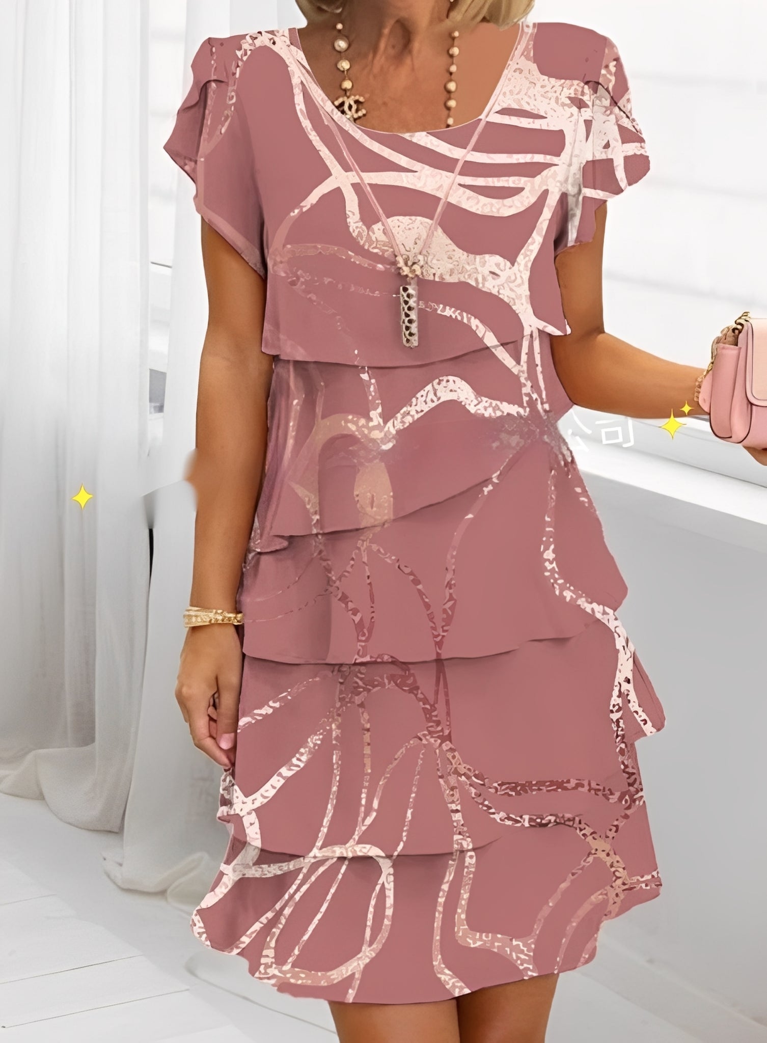 Ruffle Wedding Guest Dress with Short Sleeves – Elegant Evening Dress – Caroline 6