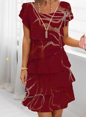 Ruffle Wedding Guest Dress with Short Sleeves – Elegant Evening Dress – Caroline 7