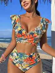 Tropical High-Waisted Bikini for Women – Two-Piece Adjustable Swimwear 0