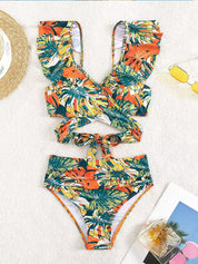 Tropical High-Waisted Bikini for Women – Two-Piece Adjustable Swimwear 3