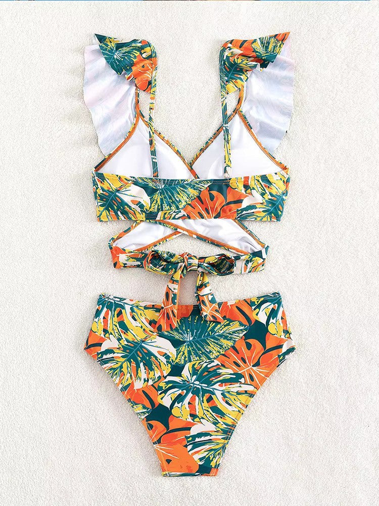 Tropical High-Waisted Bikini for Women – Two-Piece Adjustable Swimwear 4