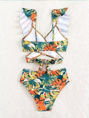 Tropical High-Waisted Bikini for Women – Two-Piece Adjustable Swimwear 4