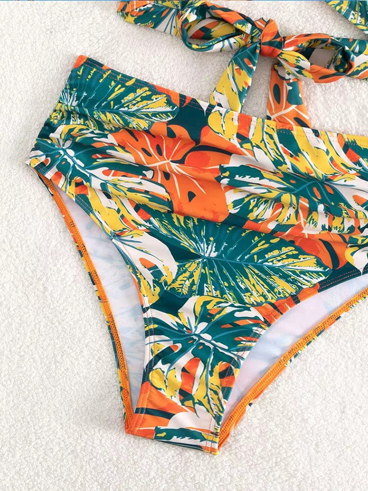 Tropical High-Waisted Bikini for Women – Two-Piece Adjustable Swimwear 5