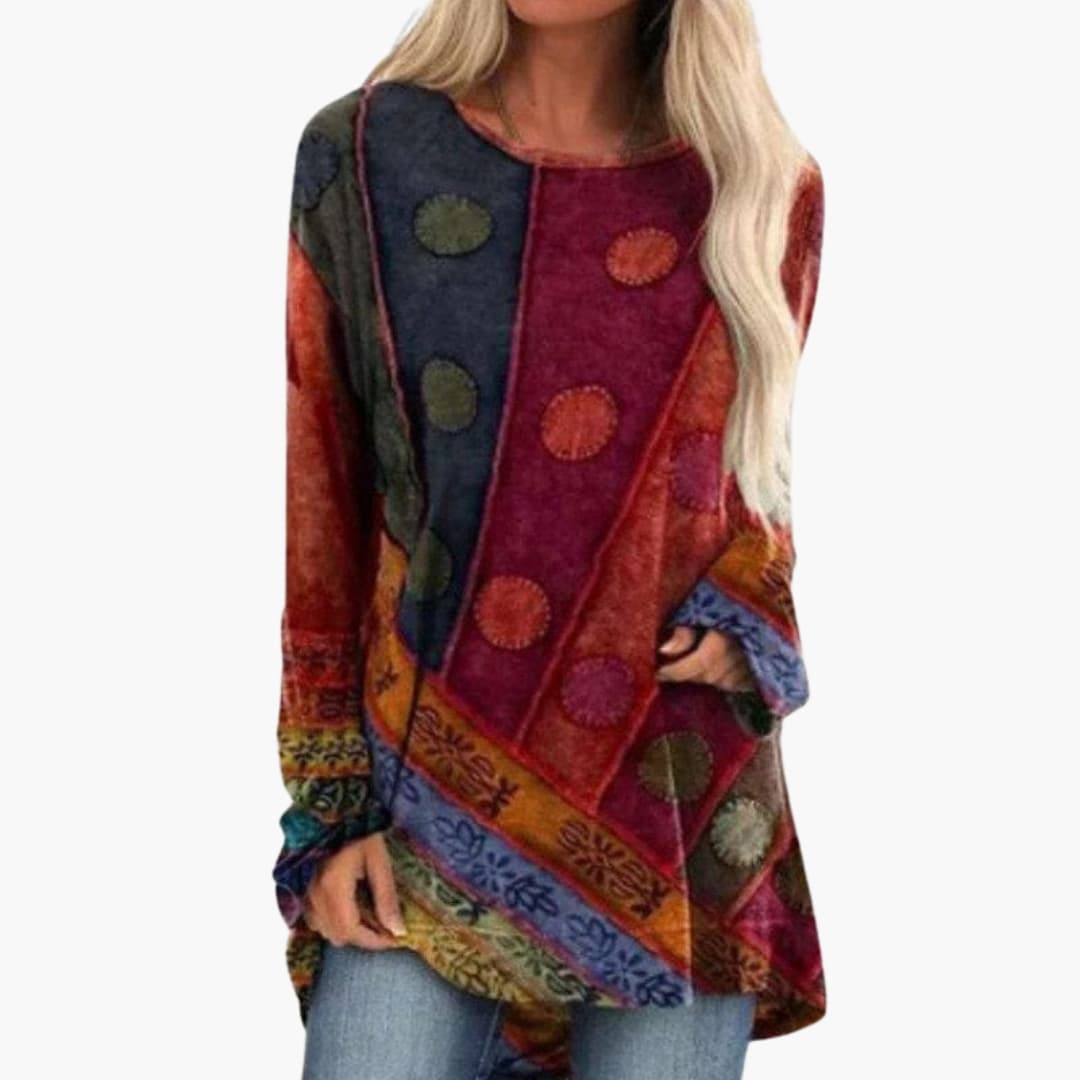 Boho Tunic Top for Women – Long-Sleeve Patchwork Tunic for Any Occasion 2