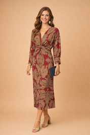 Twist-Front Midi Dress for Women – Long-Sleeve Occasion Dress – Alexa