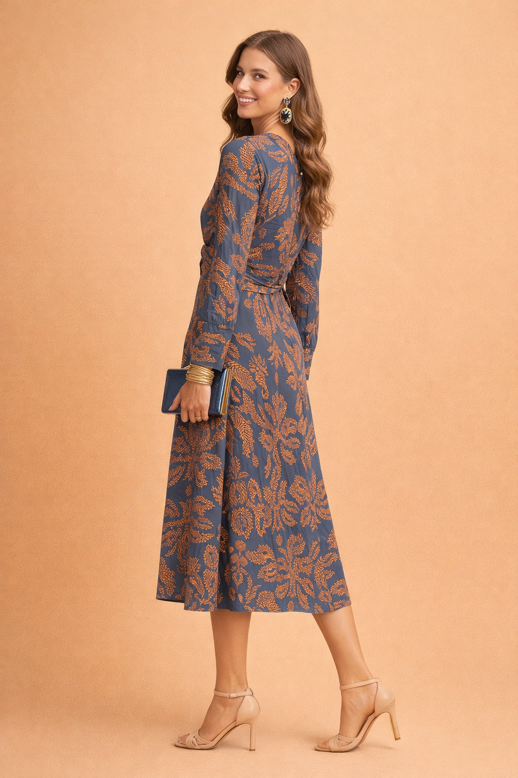 Twist-Front Midi Dress for Women – Long-Sleeve Occasion Dress – Alexa