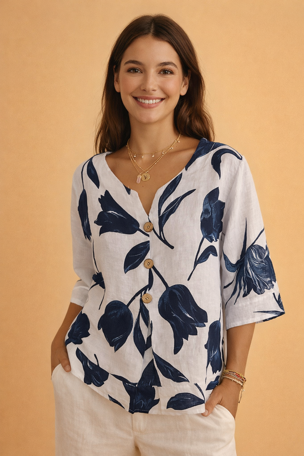 V-Neck Top for Women – Relaxed Casual V-Neck Blouse – Gwen