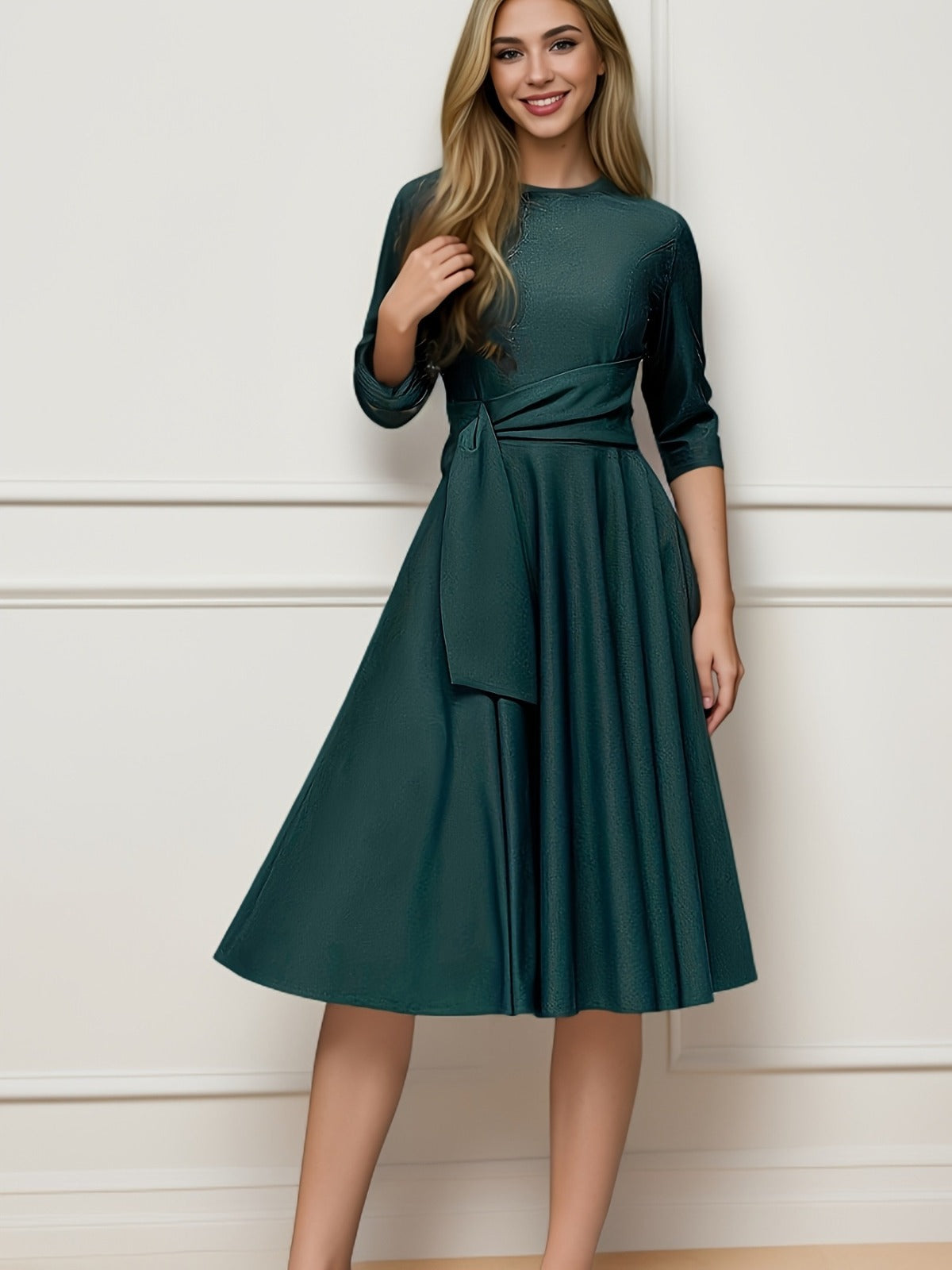 Bow Midi Dress for Women – Elegant Slim-Fit Occasion Dress – Violet