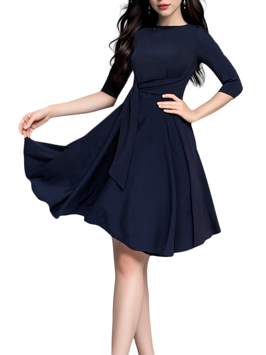 Bow Midi Dress for Women – Elegant Slim-Fit Occasion Dress – Violet