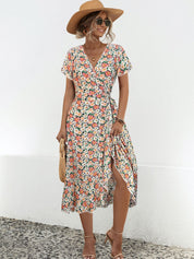 Floral Midi Dress for Women – Breathable Wedding Guest Summer Dress