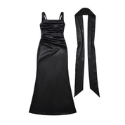 Maxi Dress for Weddings – Square-Neck Ruched Evening Maxi Dress
