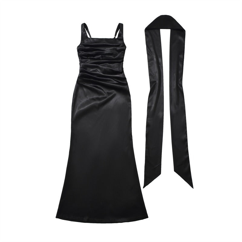 Maxi Dress for Weddings – Square-Neck Ruched Evening Maxi Dress