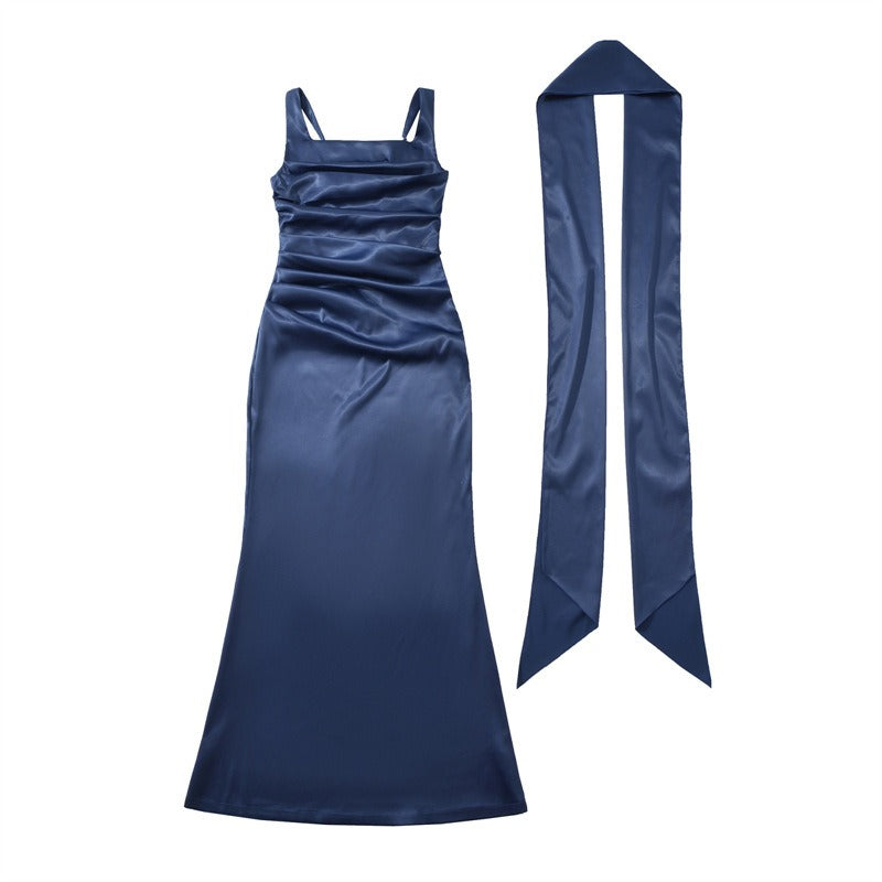 Maxi Dress for Weddings – Square-Neck Ruched Evening Maxi Dress