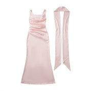 Maxi Dress for Weddings – Square-Neck Ruched Evening Maxi Dress