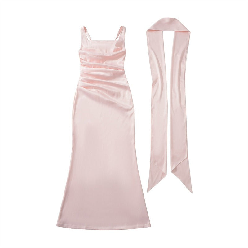 Maxi Dress for Weddings – Square-Neck Ruched Evening Maxi Dress