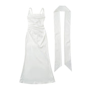 Maxi Dress for Weddings – Square-Neck Ruched Evening Maxi Dress