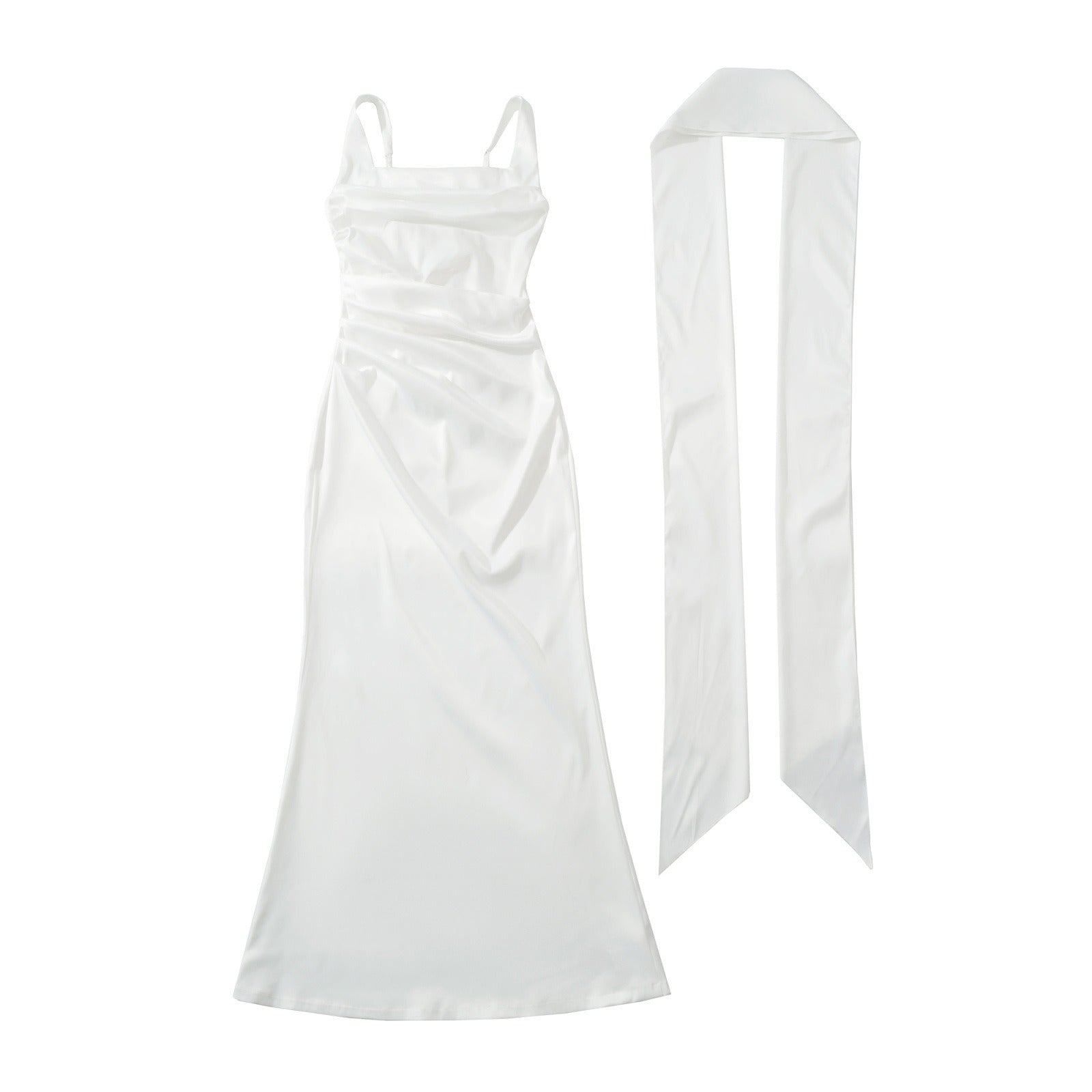 Maxi Dress for Weddings – Square-Neck Ruched Evening Maxi Dress