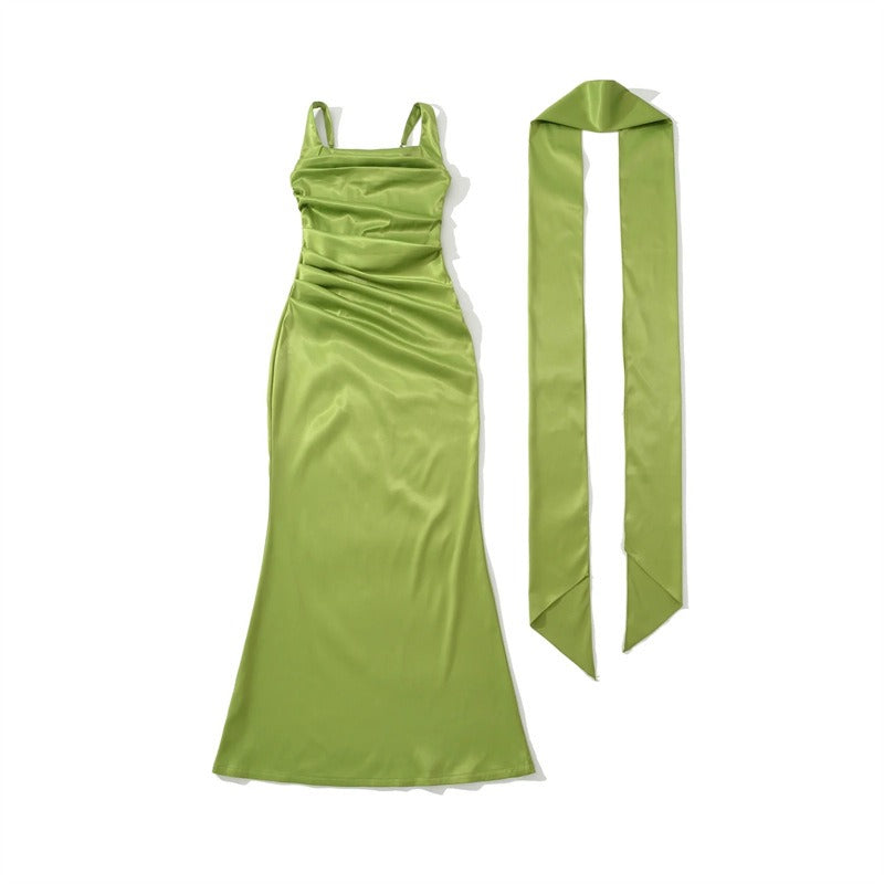 Maxi Dress for Weddings – Square-Neck Ruched Evening Maxi Dress