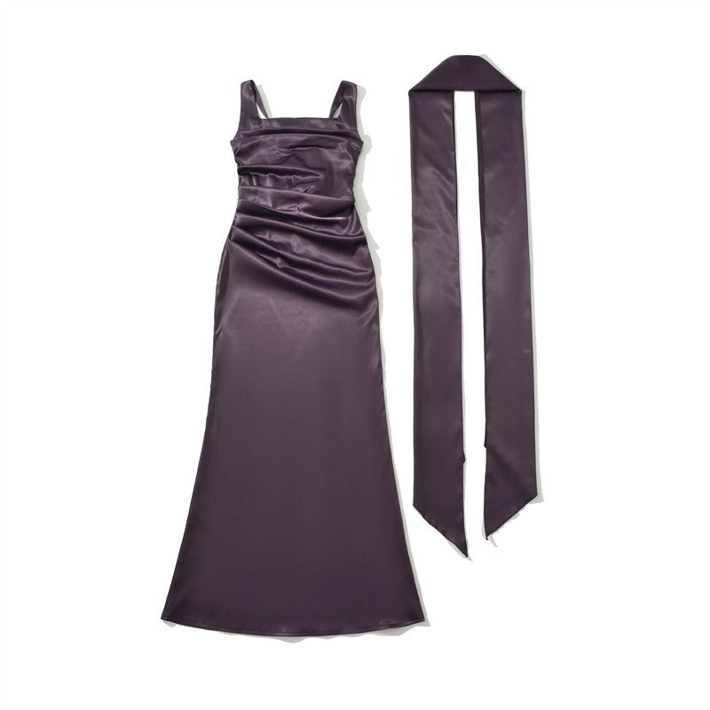 Maxi Dress for Weddings – Square-Neck Ruched Evening Maxi Dress