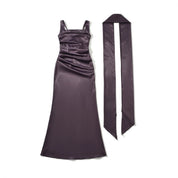 Maxi Dress for Weddings – Square-Neck Ruched Evening Maxi Dress