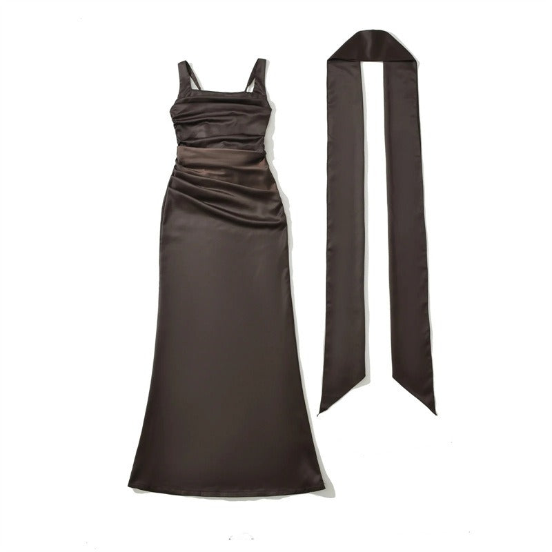 Maxi Dress for Weddings – Square-Neck Ruched Evening Maxi Dress
