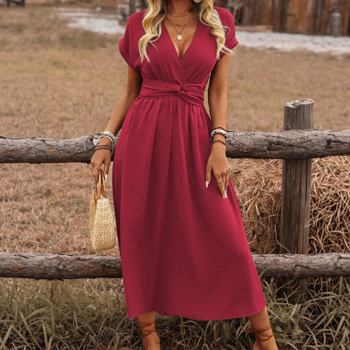 V-Neck Boho Maxi Dress for Women – Elegant Occasion Dress – Heather
