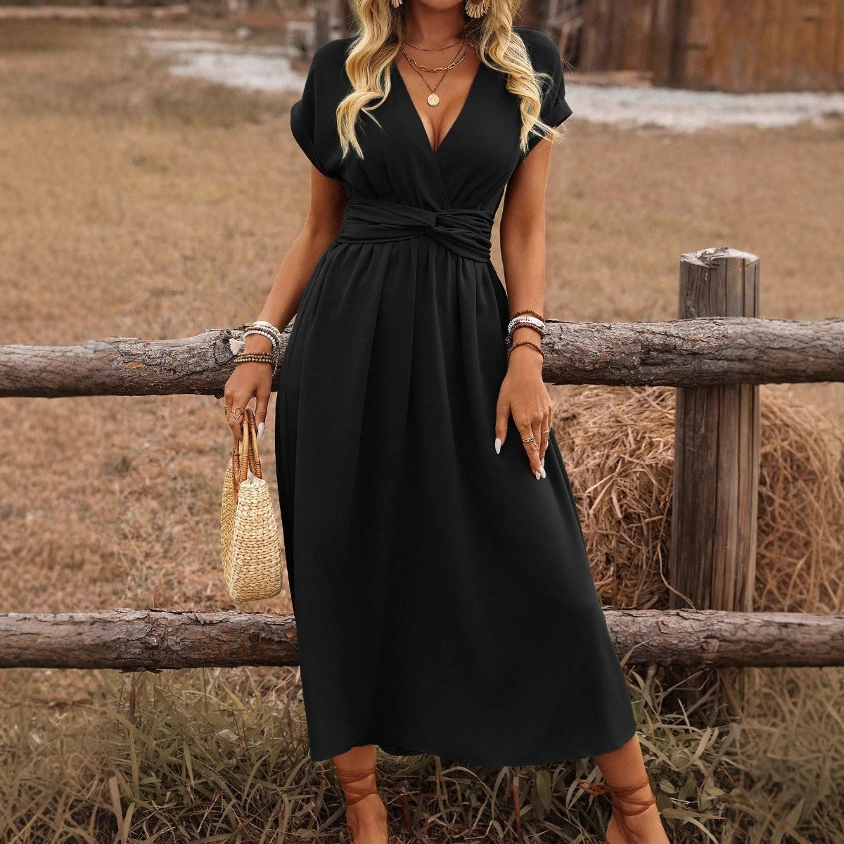 V-Neck Boho Maxi Dress for Women – Elegant Occasion Dress – Heather