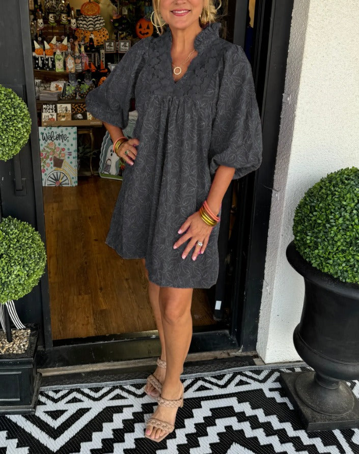 Satin Puff-Sleeve Dress for Women – Elegant V-Neck Occasion Dress – Anna