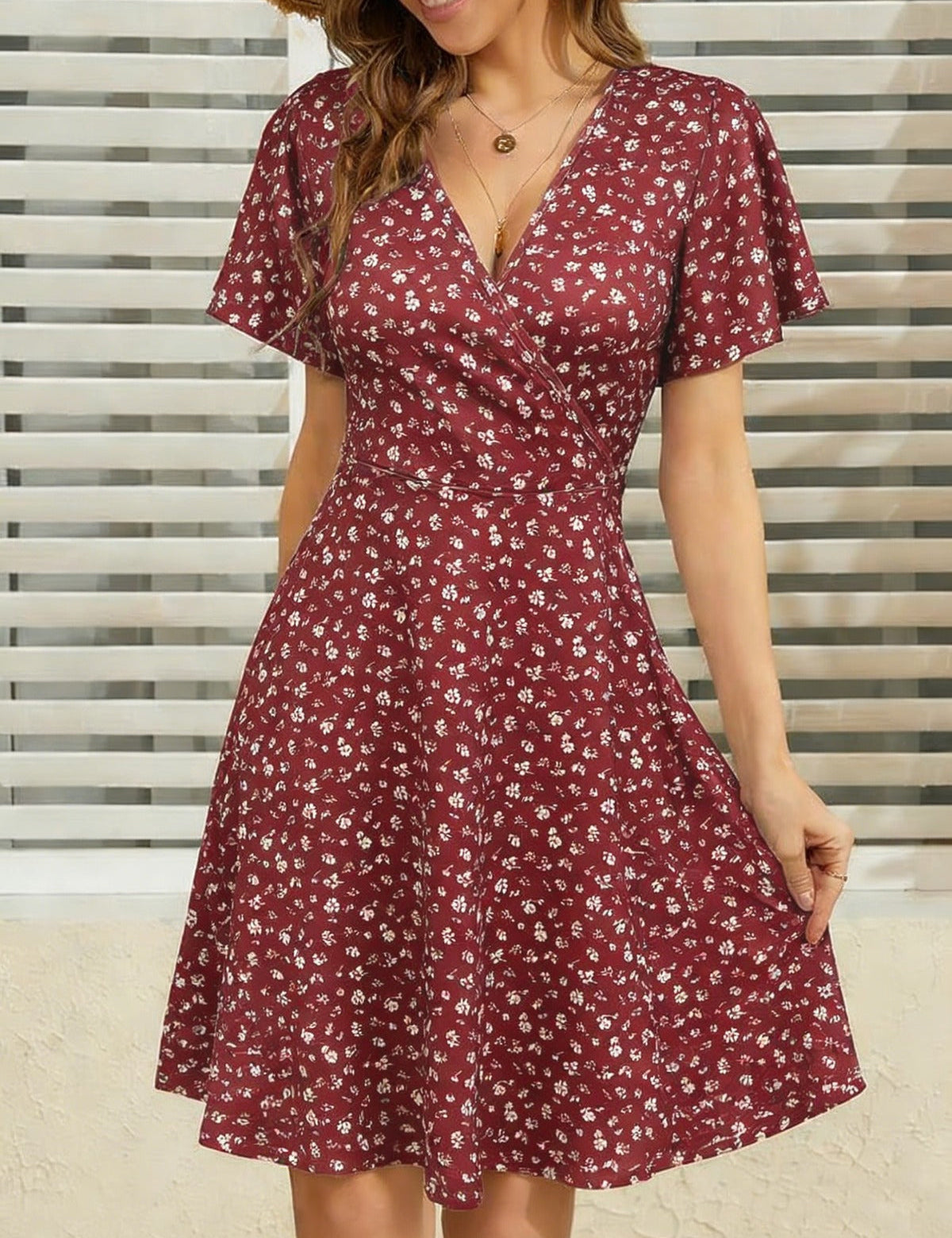 Wrap Summer Dress for Women – Polka-Dot V-Neck Dress – Eloisa