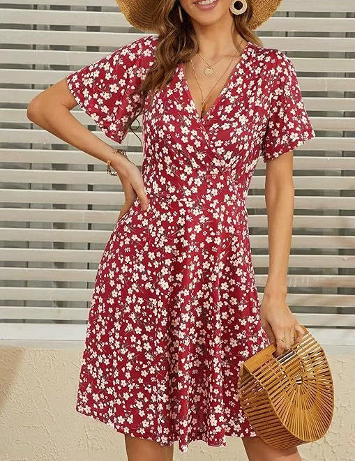 Wrap Summer Dress for Women – Polka-Dot V-Neck Dress – Eloisa