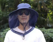 Wide-Brim Sun Hat with Mosquito Net – Breathable UV-Protection Outdoor Hat