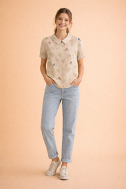 Casual Shirt for Women with Bird & Branch Print – Stylish Everyday Shirt – Maya