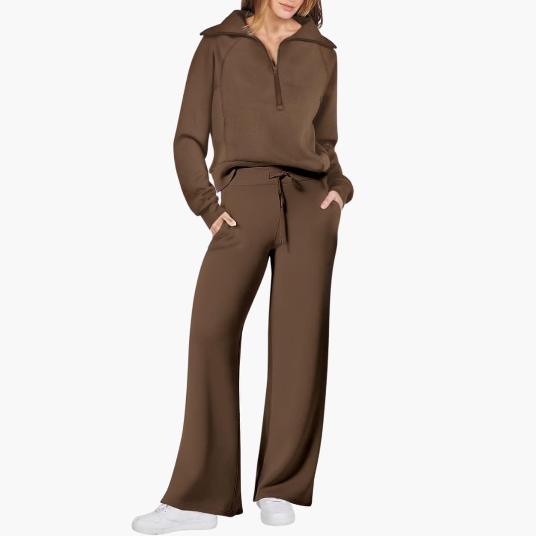Women's Tracksuit Set – Zip-Top & Wide-Leg Trouser Co-ord 3