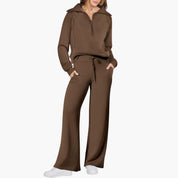 Women's Tracksuit Set – Zip-Top & Wide-Leg Trouser Co-ord 3