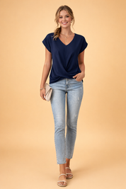 Draped V-Neck Blouse for Women – Versatile Elegant Blouse – Chloe