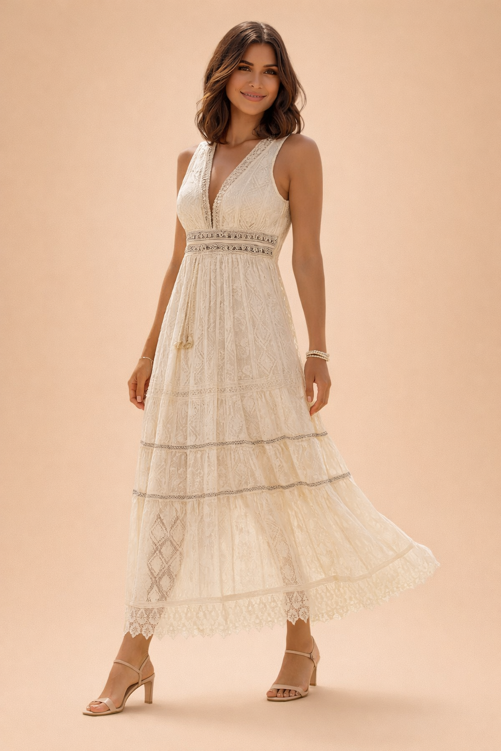 Boho Maxi Dress for Women – Lace A-Line Summer Dress – Paige